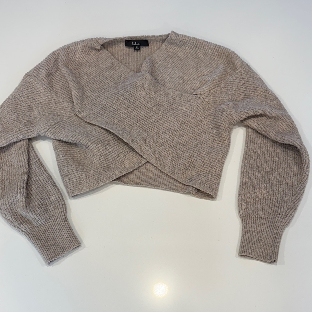 Lulu's Taupe Cross Front Sweater